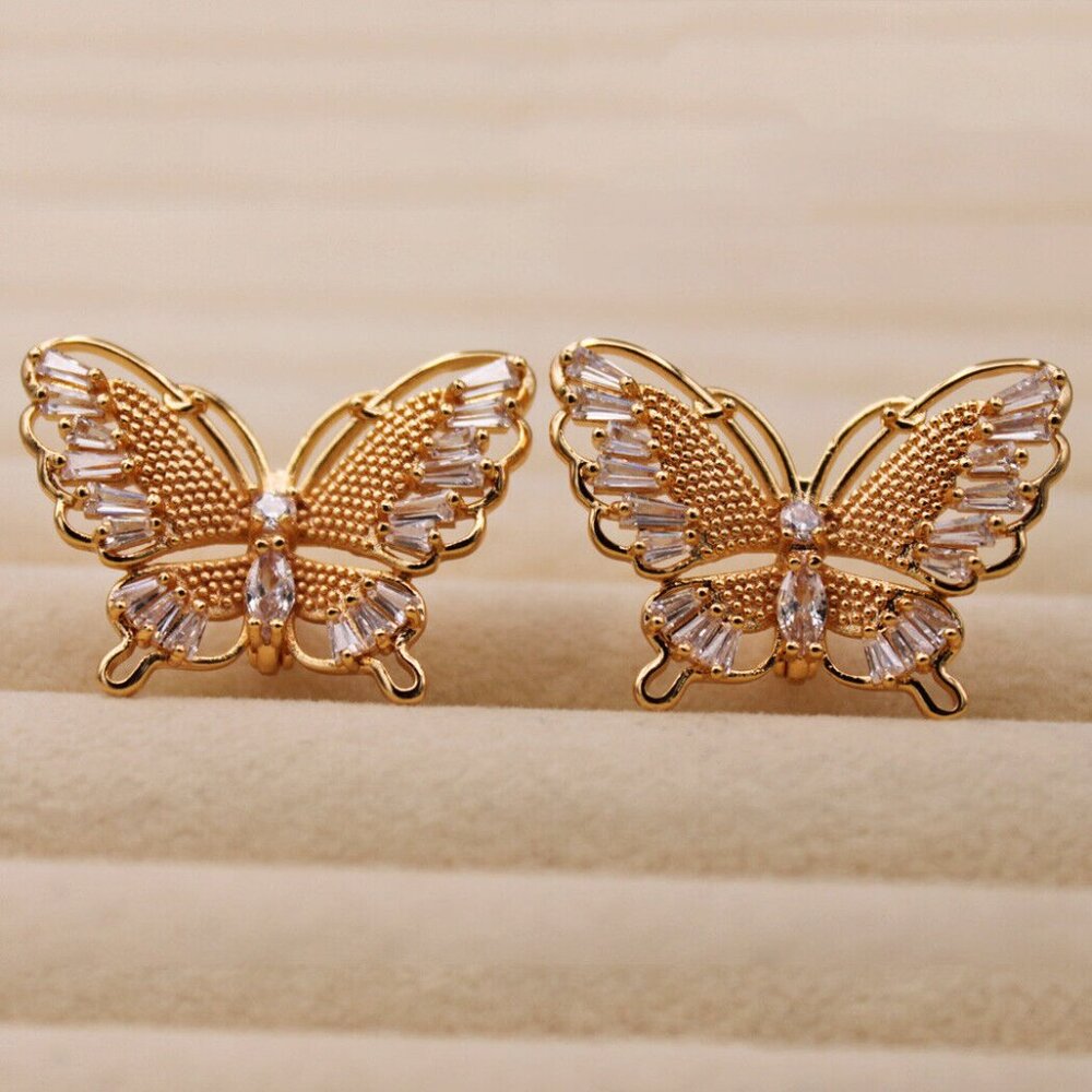 18K Yellow Gold Filled Butterfly White Diamond Zircon Earrings Gorgeous Gift - Picture 5 of 11